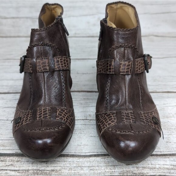 Golden Button Brown Leather Strappy Ankle Boots Women Size 37 main image 5